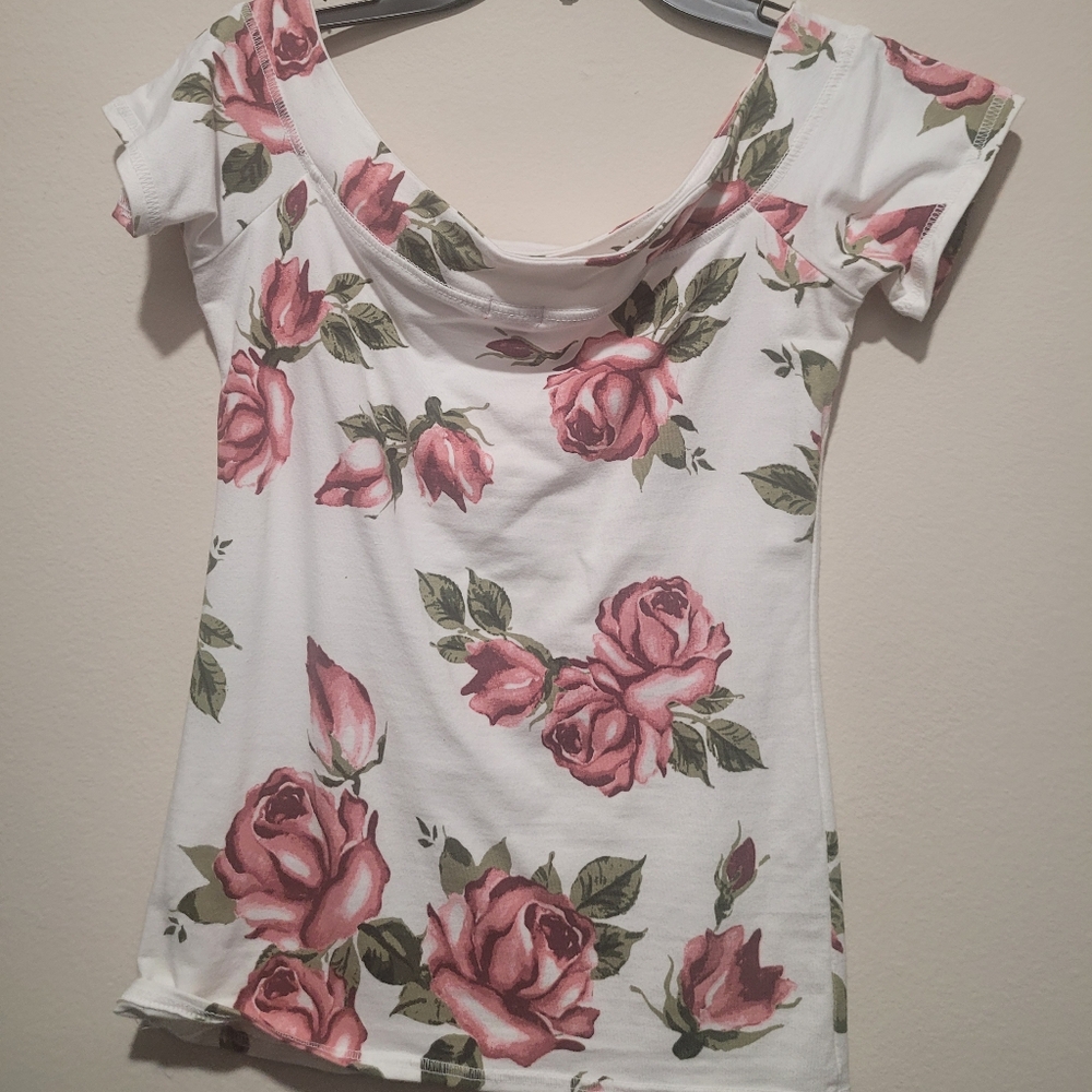 Guess White Floral Short Sleeve Blouse Girls M